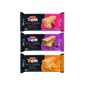 Britannia Treat Rich Crème Chocolate Flavoured Wafers + Rich Creme Strawberry Flavoured Wafers + Rich Creme Orange Flavoured Wafers Combo